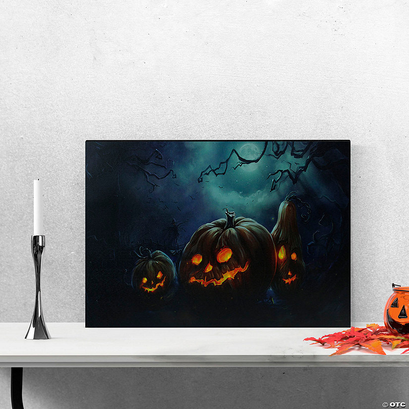 LED Lighted Spooky Halloween Jack-O-Lanterns Canvas Wall Art 23.5"  x 15.75" Image