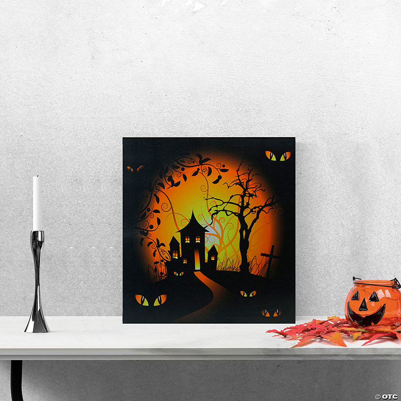 LED Lighted Spooky House Halloween Canvas Wall Art 19.75" x 19.75" Image
