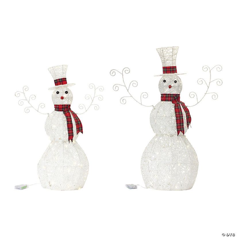 Led Snowman (Set Of 2) 29"H, 36.5"H Cotton String 3 Aa Batteries, Not Included Image