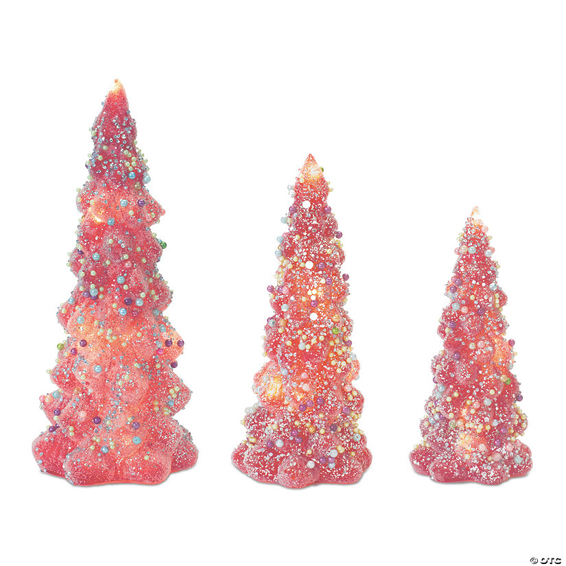 Led Tree With Rainbow Pearl Ornaments (Set Of 3) 8.5"H, 9.75"H, 11.75"H Glass Image