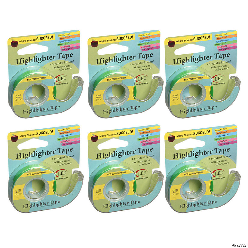 Lee Products Removable Highlighter Tape, Green, Pack of 6 Image