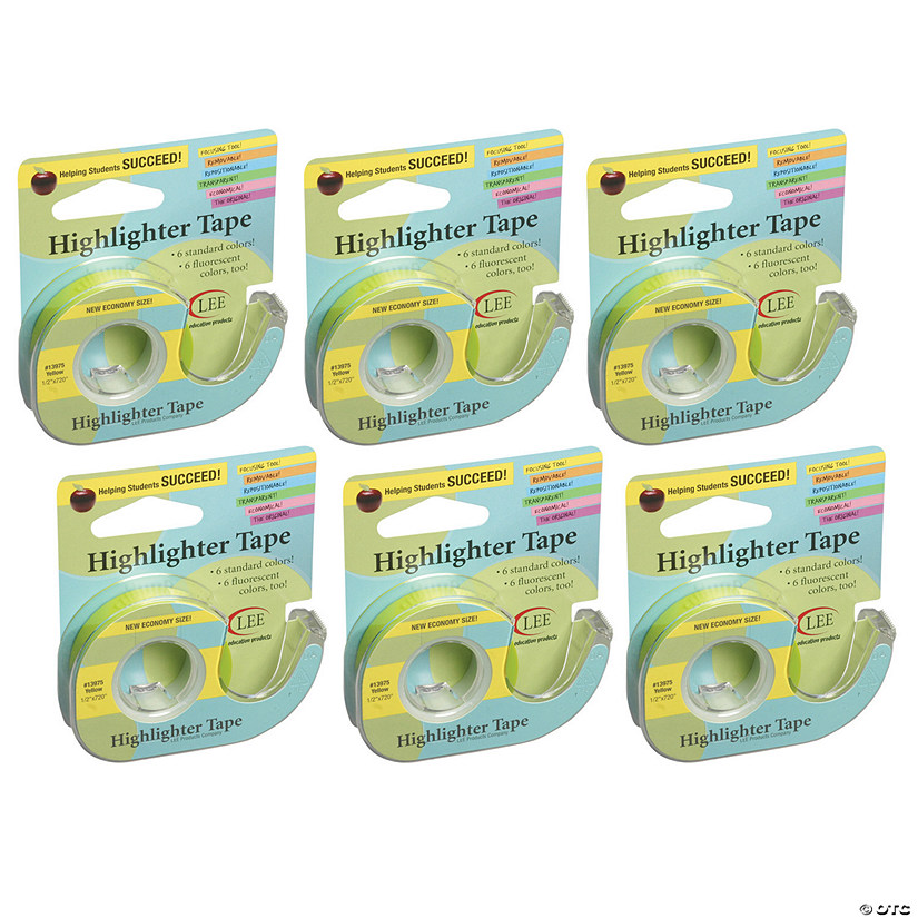 Lee Products Removable Highlighter Tape, Yellow, Pack of 6 Image