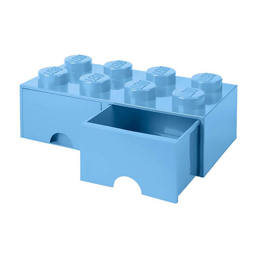 LEGO Brick Drawer, 8 Knobs, 2 Drawers, Stackable Storage Box, Light Blue Image