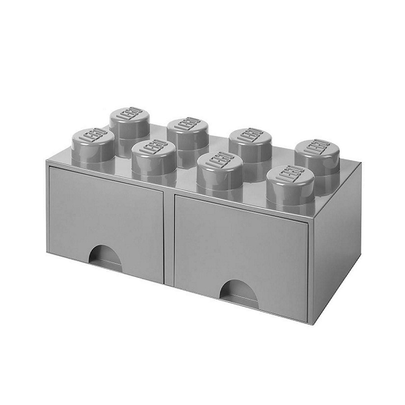 LEGO Brick Drawer, 8 Knobs, 2 Drawers, Stackable Storage Box, Stone Grey Image
