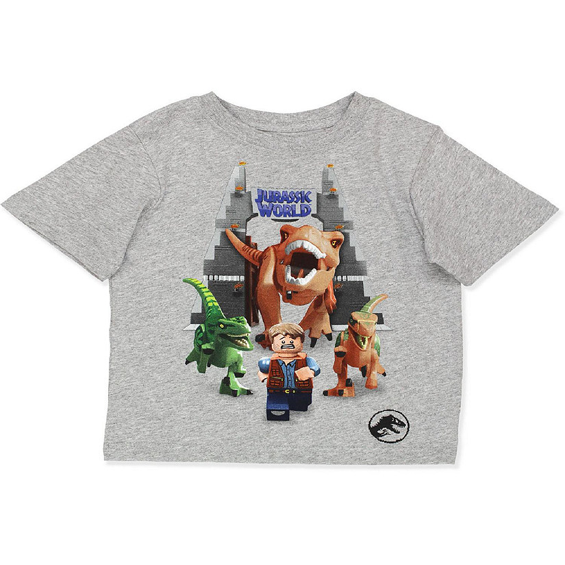 Lego Jurassic World Dinosaur Boy's Short Sleeve T-Shirt Tee (10-12, Light Grey) Image