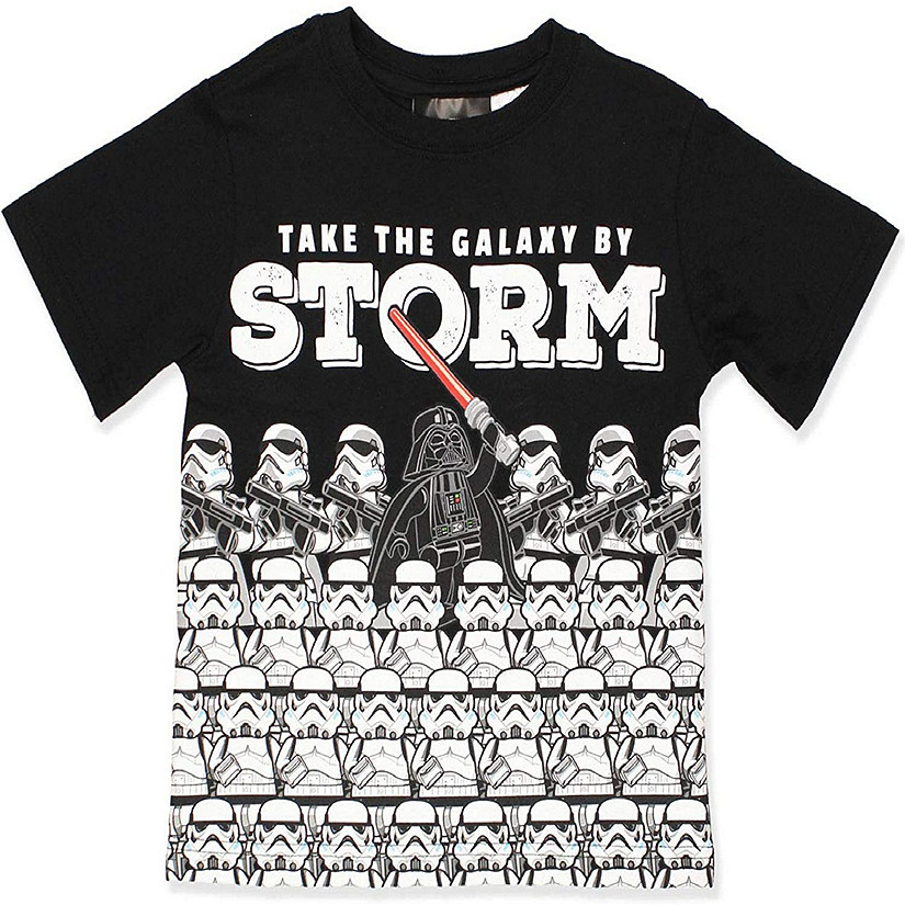 Lego Star Wars Darth Vader Stormtroopers Boy's Short Sleeve Cotton T-Shirt Tee (14-16, Black) Image