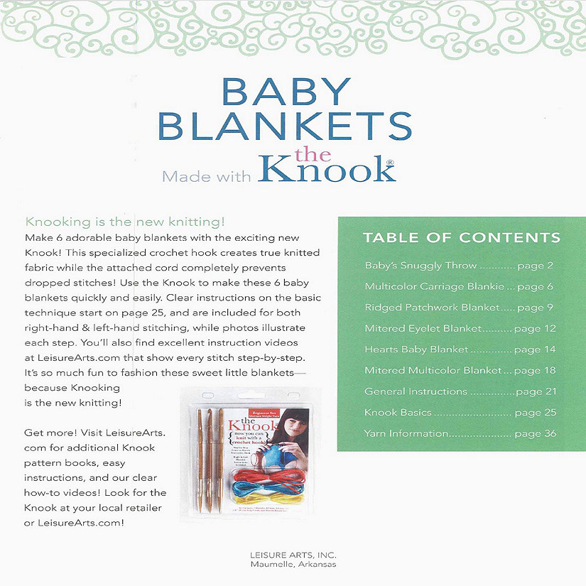 Leisure Arts Baby Blankets Made W/Knook Knit Bk Image