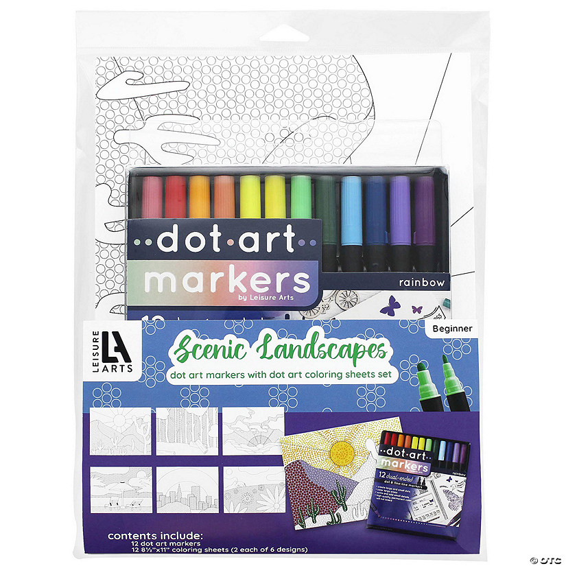 Leisure Arts Dot Art Coloring Sheets Landscape Set with Markers - 24 Pc Image