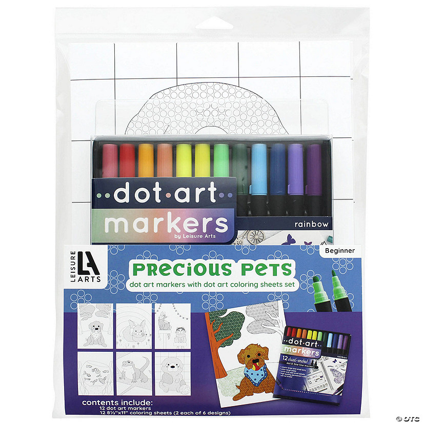 Leisure Arts Dot Art Coloring Sheets Pets Set With Markers 24pc Image