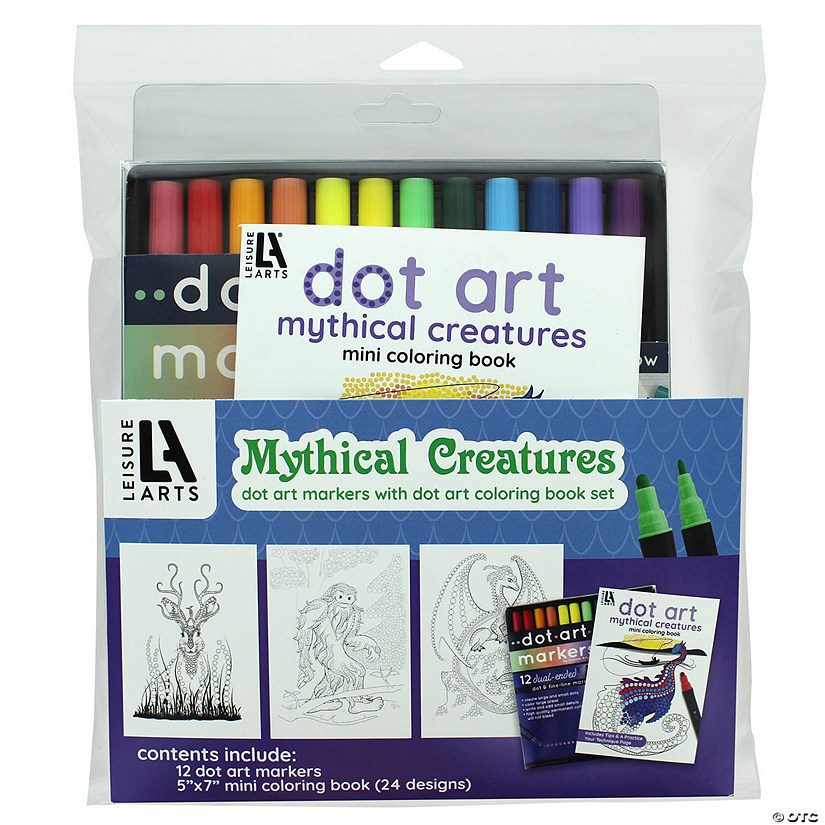 Leisure Arts Dot Art Mini Coloring Book 5"x 7" Mythical With Markers 13pc Image