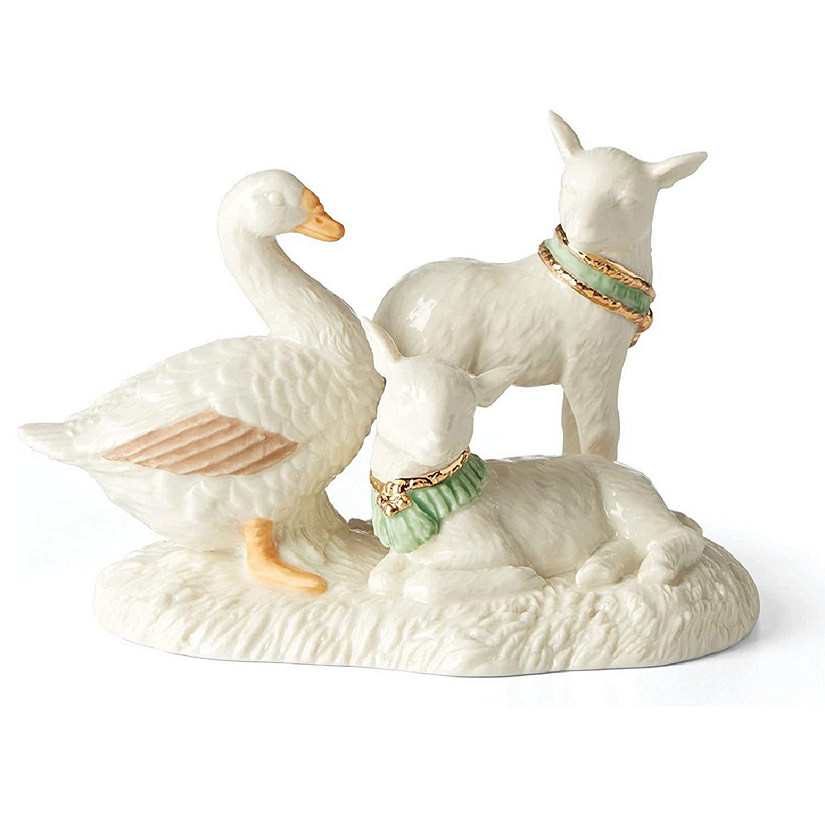 Lenox First Blessing Nativity Goose and Lambs Porcelain Figurine 4.75 Inch Image