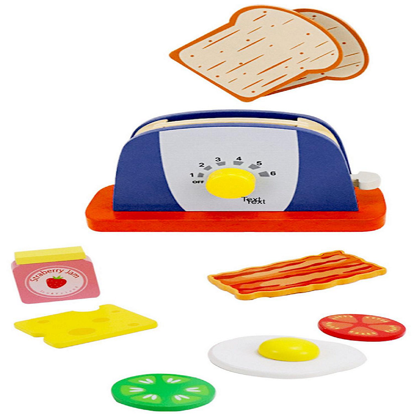 Leo & Friends Wooden Pop Up Toaster Play Kitchen 7 Piece Set Ages 3-6 Image