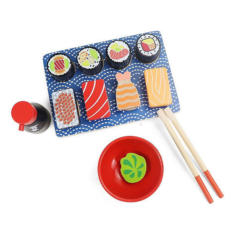 Leo & Friends Wooden Sushi Set - 3 Years+ - 14-Piece Realistic Sushi Playing Kit - Perfect Present for Birthdays, Holidays & More Image