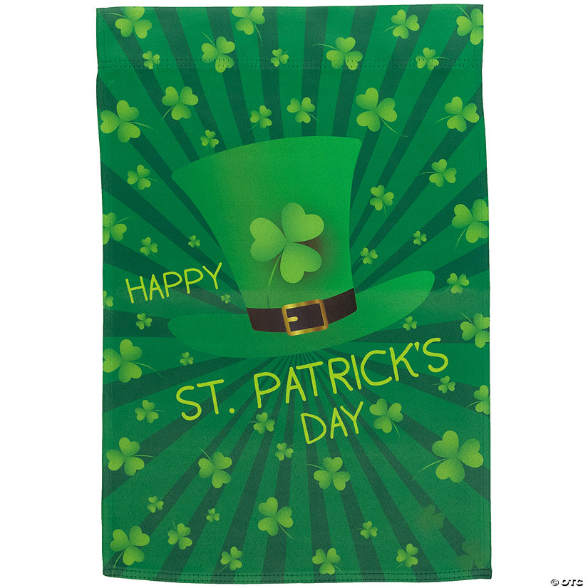 Leprechaun Hat "Happy St. Patrick's Day" Shamrocks Outdoor Garden Flag 18" x 12.5" Image