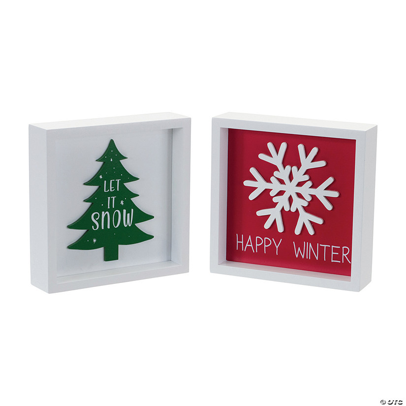 Let It Snow And Happy Winter Sign (Set Of 6) 6"Sq Mdf Image