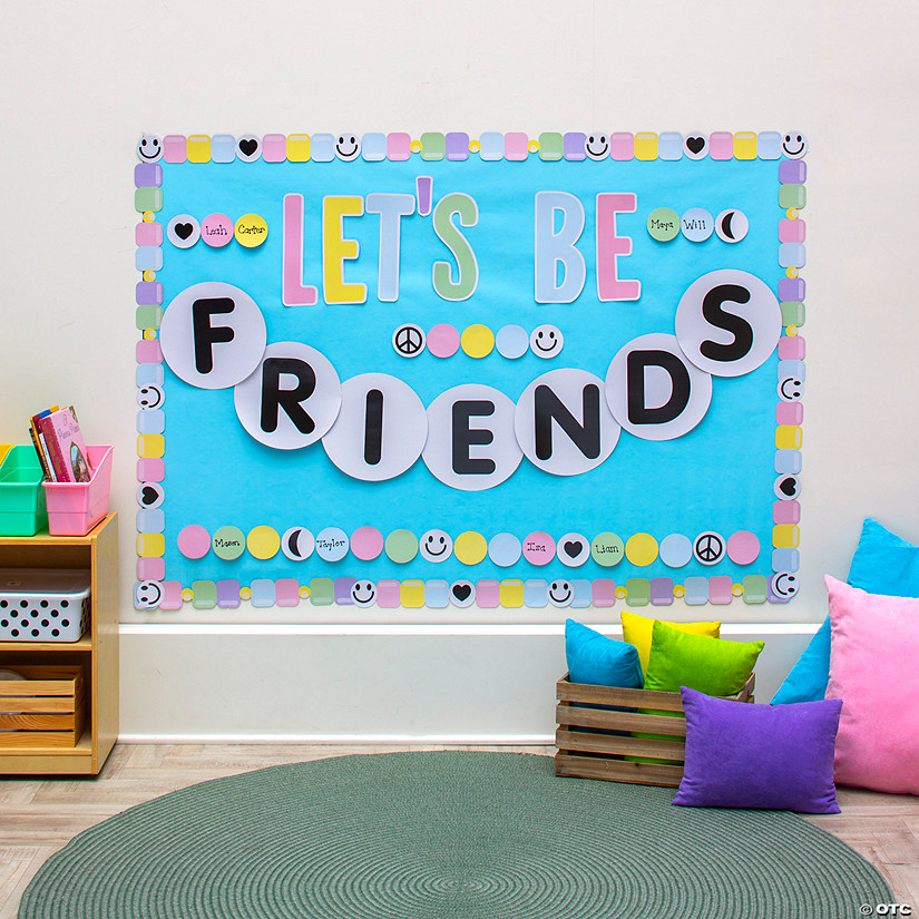 Let&#8217;s Be Friends Beaded Bracelet Classroom Bulletin Board Set - 92 Pc. Image