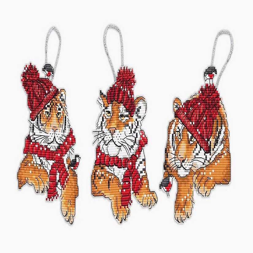 LetiStitch - Counted Cross Stitch Kit Christmas Tigers Toys set of 3 pcs L8017 Image