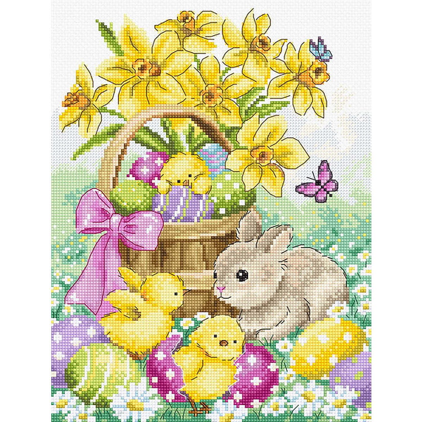 LetiStitch Counted Cross Stitch Kit Easter Rabbit and chicks L8033 Image