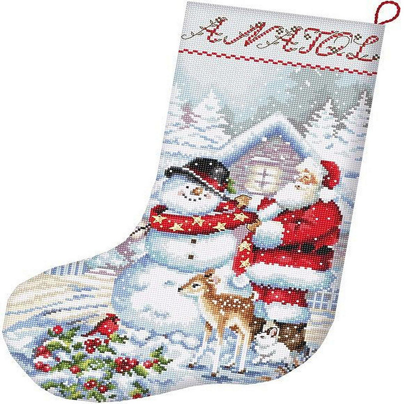 LetiStitch - Counted Cross Stitch Kit Snowman and Santa Stocking L8016 Image