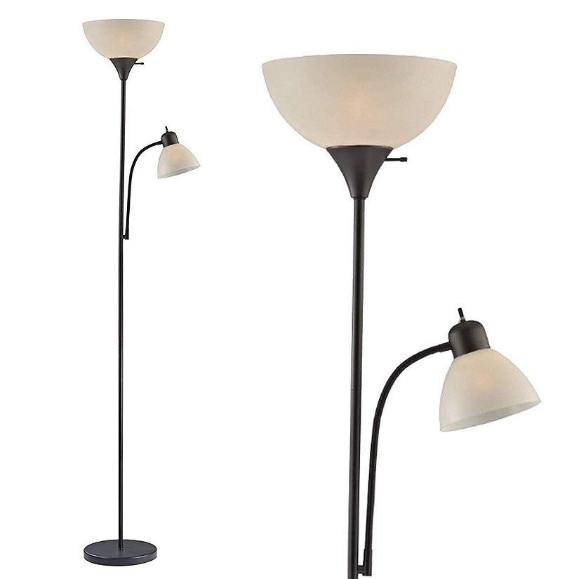 Light Accents - Adjustable Pole Floor Lamp With White Shade And Side Reading Light Image
