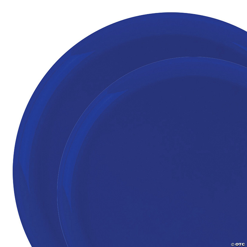 Light Blue Flat Round Disposable Plastic Dinnerware Value Set (120 Dinner Plates + 120 Salad Plates) Image