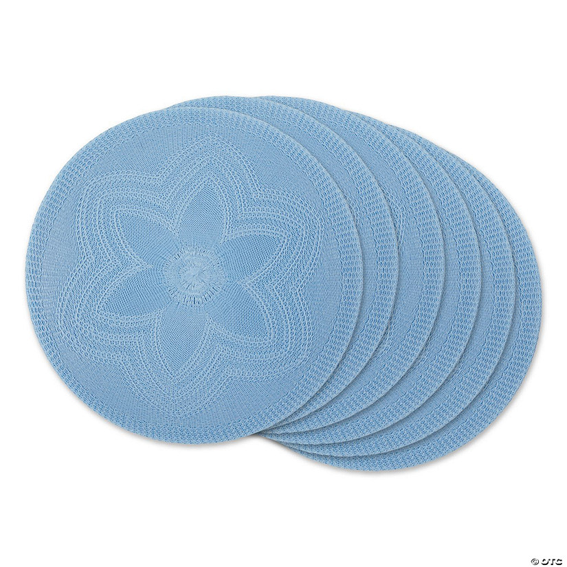 Light Blue Floral Woven Round Placemat (Set Of 6) Image