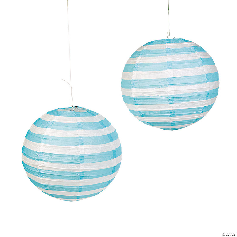 Light Blue Striped Hanging Paper Lanterns | Oriental Trading