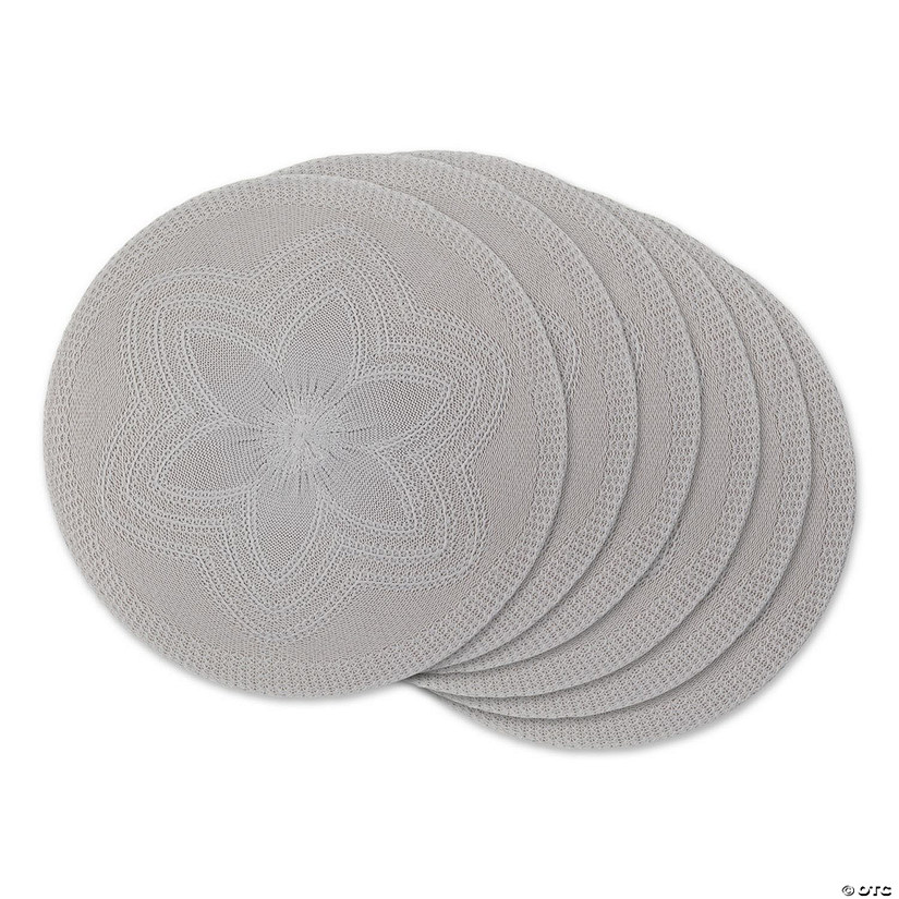 Light Gray Floral Woven Round Placemat (Set Of 6) Image