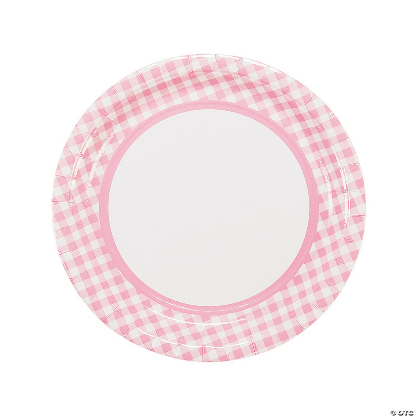 Light Pink Gingham Paper Dinner Plates