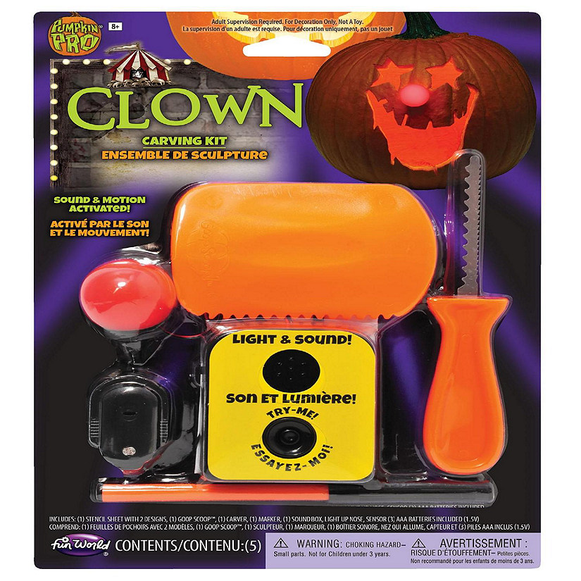 Light-Up Clown Plastic & Stainless Steel Pumpkin Carving Kit with Sounds Image