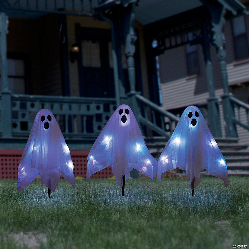Solar Halloween Ghost Decor – 3-Pack Light-Up Floating Ghosts With Bendable Arms, 8 Lighting Modes, Yard Stakes