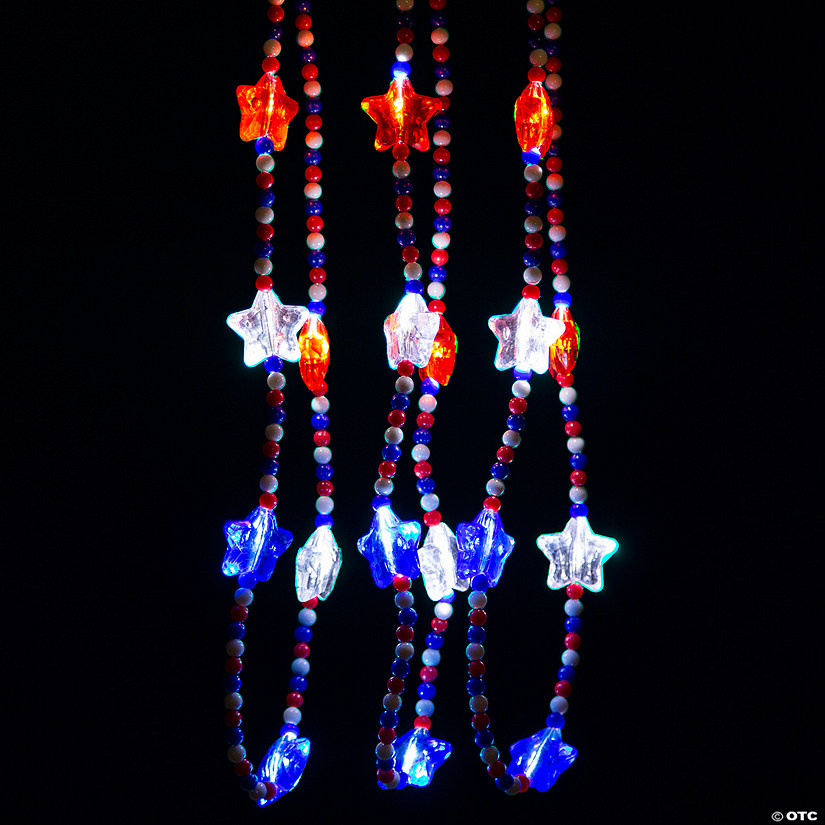 Light-Up Patriotic Mardi Gras Beaded Necklaces - 6 Pc. Image