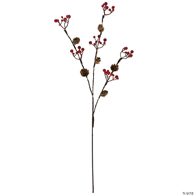 Lighted Pinecones and Berries Christmas Spray - 29" - Warm White Image
