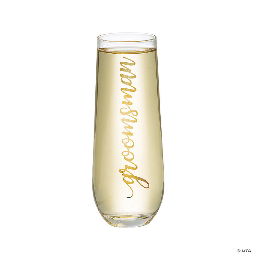 Lillian Rose&#8482; Gold Groomsman Stemless Wedding Glass Champagne Flute Image