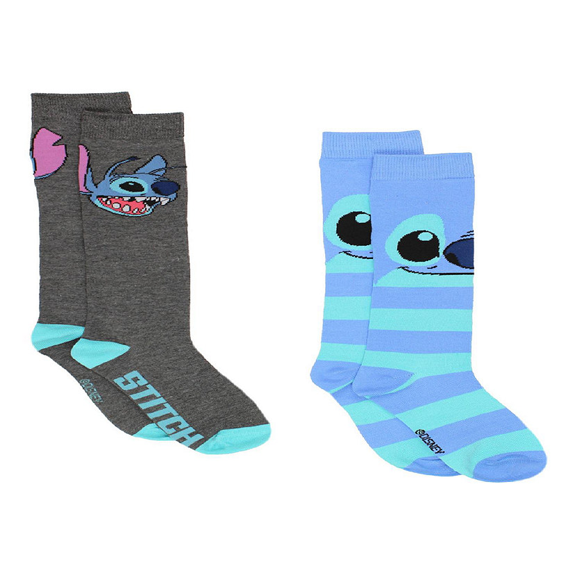 Lilo & Stitch 2 pack Knee High Socks (Shoe: 4-10 (Sock: 9-11), Stitch Blue/Grey) Image