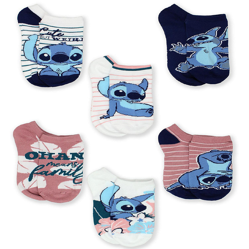Lilo & Stitch Adults No Show 6 pack Socks Set (Large (9-11), Blush) Image