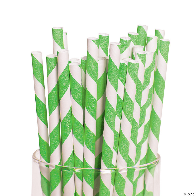Lime Green Striped Paper Straws - 24 Pc. Image