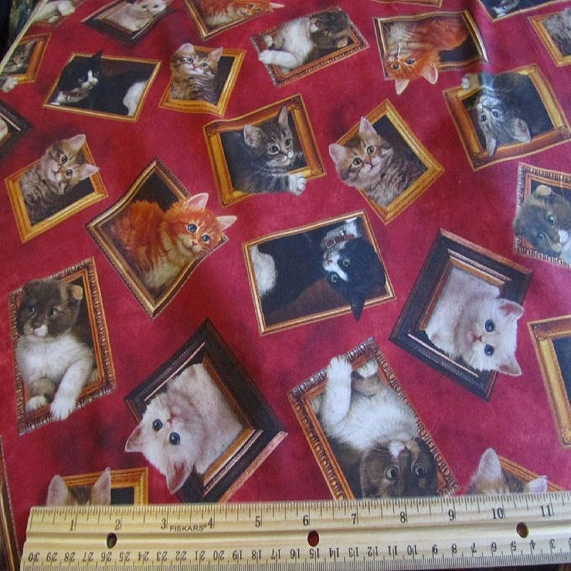 Literary Kittens Framed Kitties Brick Red by Quilting Treasures Image