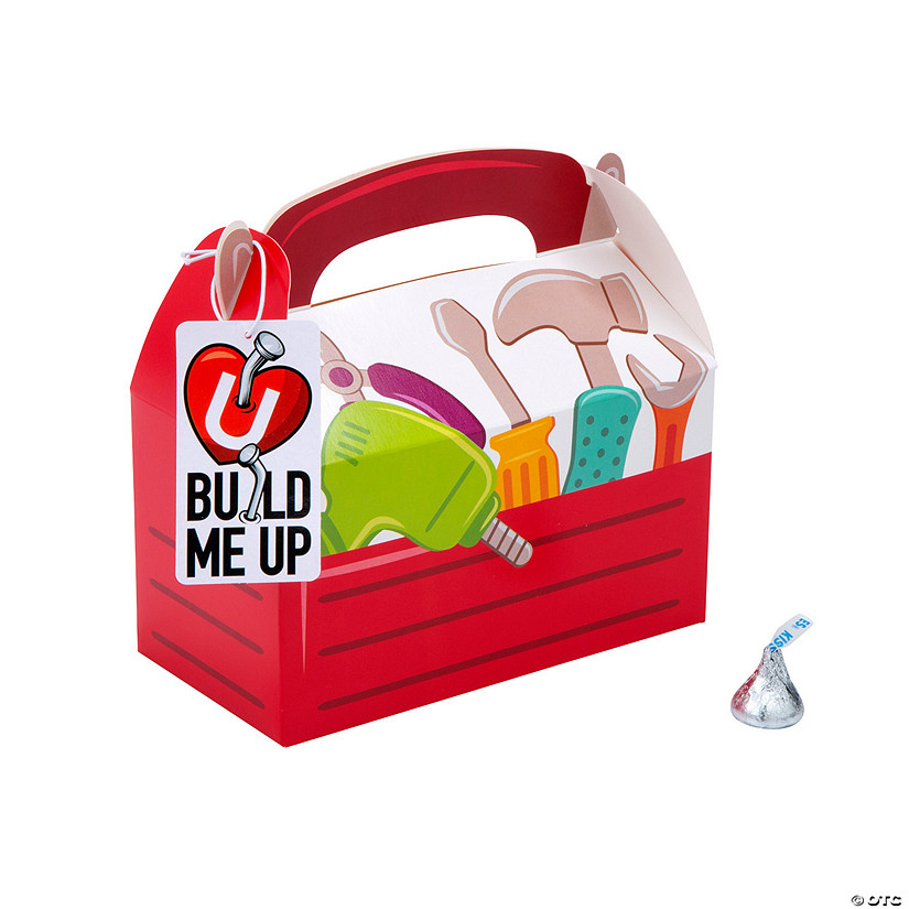 Little Handyman Red Tool Favor Box Valentine Exchange with You Build Me Up Card for 12 Image