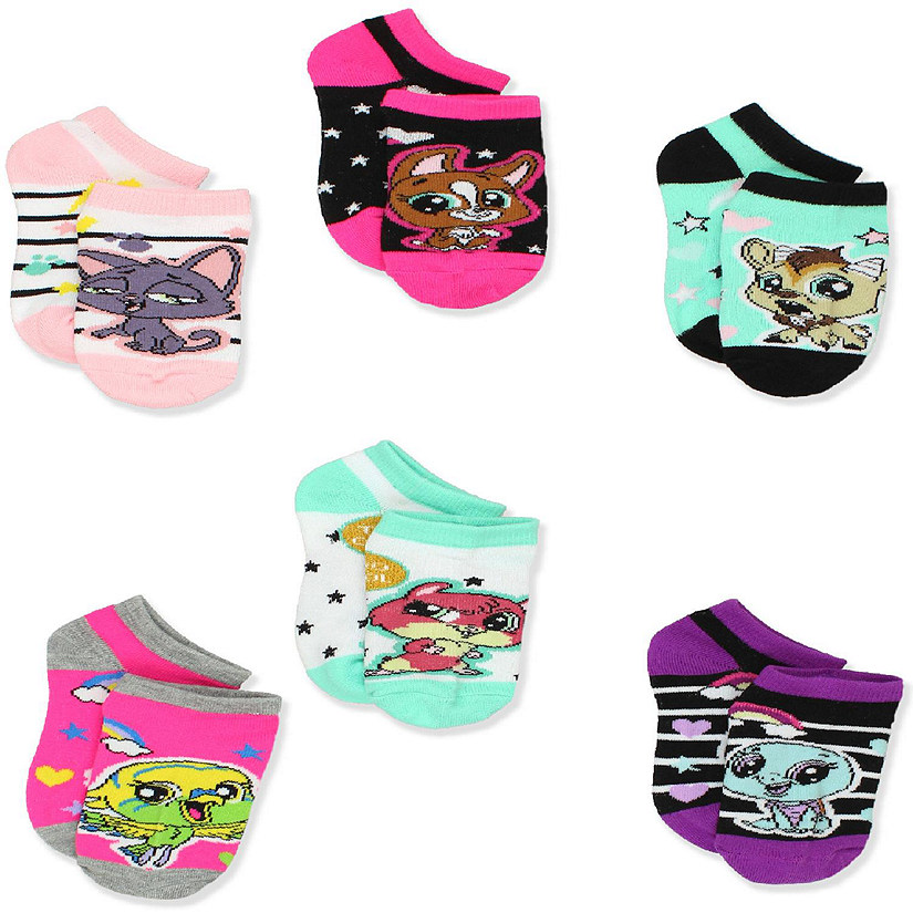 Littlest Pet Shop LPS Girl's Toddler Women's No Show 6 Pack Socks (Shoe: 10-4 (Sock: 6-8), White/Multi) Image