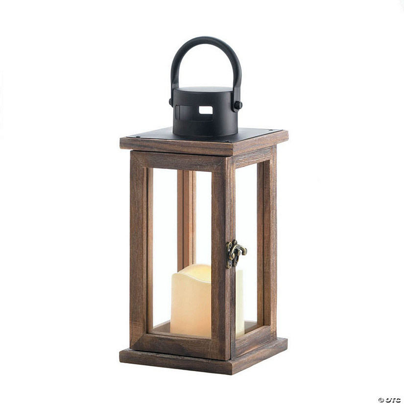 Lodge Wooden Lantern With Led Candle 10.75" Image