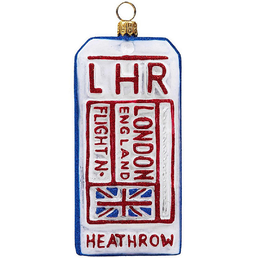 London England Luggage Tag Polish Glass Christmas Ornament Image