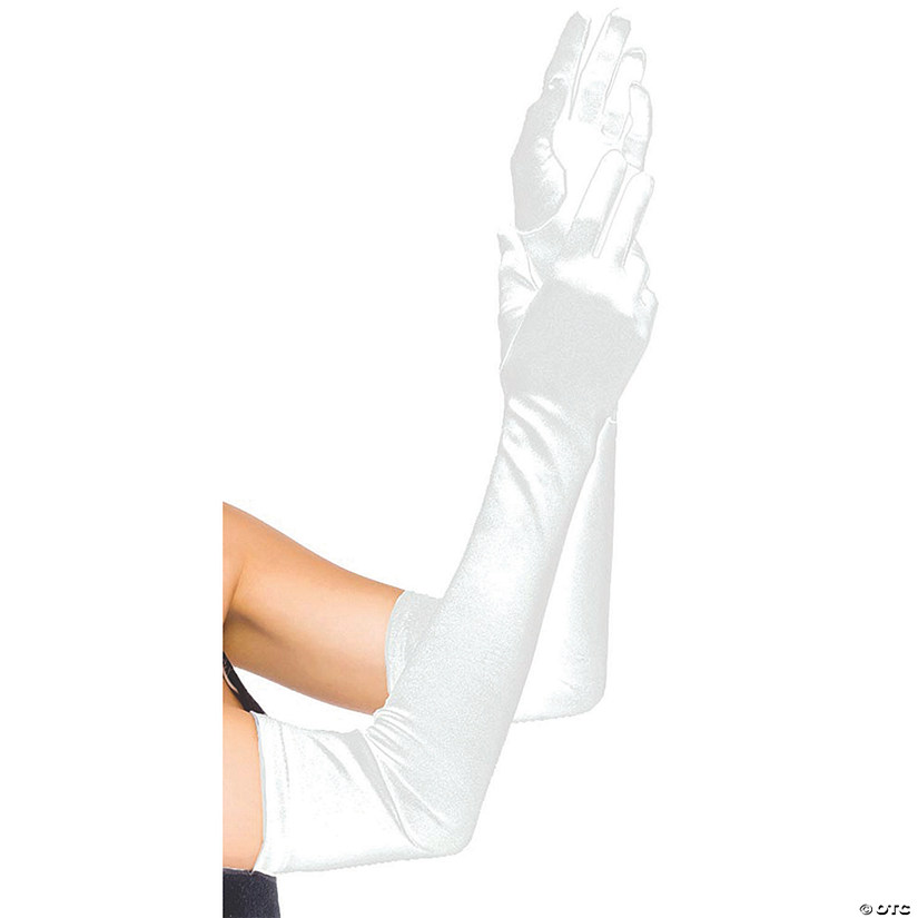 Long White Satin Gloves Image