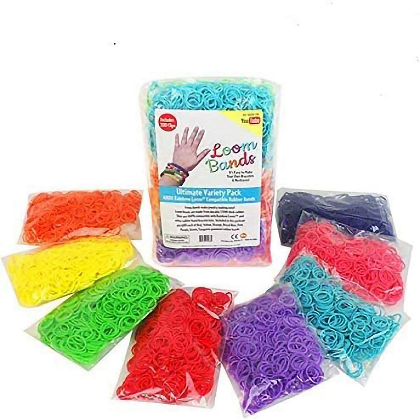 Loom Rubber Bands 4800 pc Refill Kit w 8 Unique Rainbow Colors (600 of Each) & 200 Clips - Works w All Rubber Band Jewelry Looms - DIY Gift for Girls Boys & Bra Image
