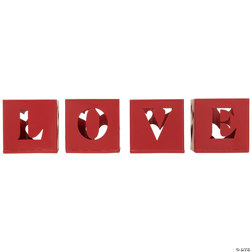 Love Blocks Valentine's Day Metal Votive Candle Holders - 2.75" - Set of 4 Image