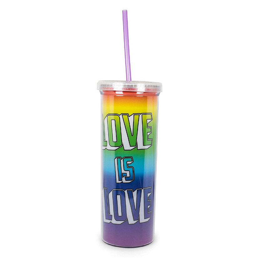 Love is Love Rainbow Carnival Cup With Glitter Lid And Straw  Holds 20 Ounces Image