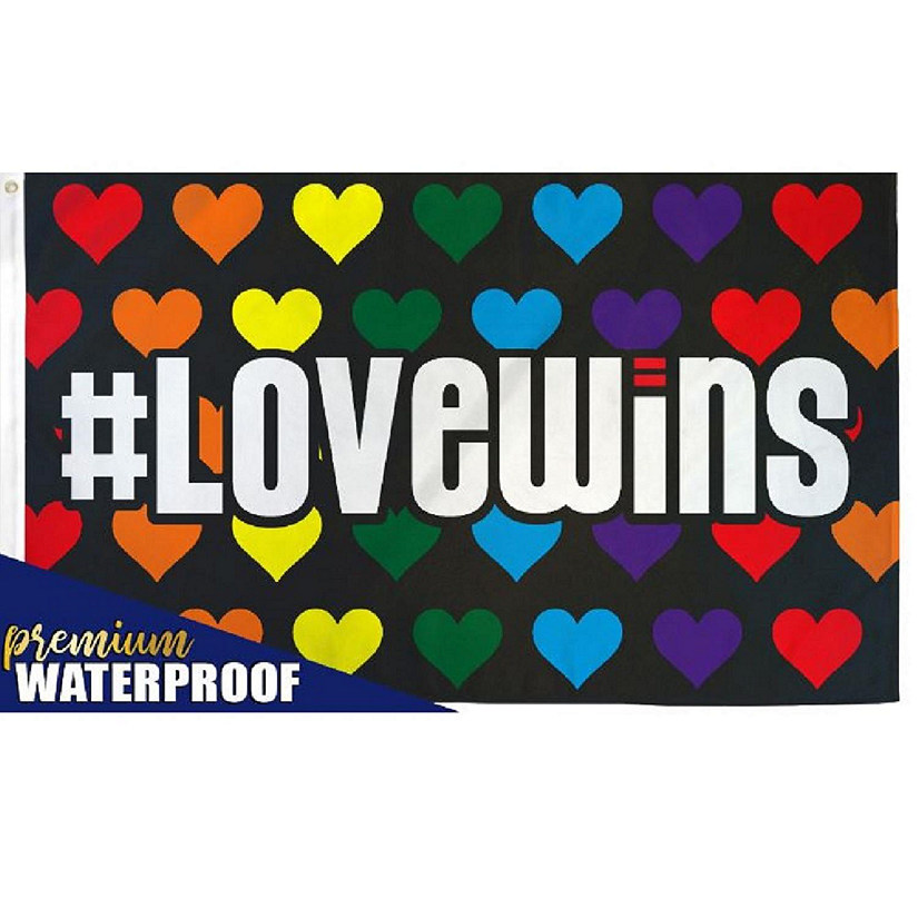 Love Wins Waterproof Rainbow Hearts LGBT Gay Lesbian Pride Polyester 3x5 Ft Flag Image