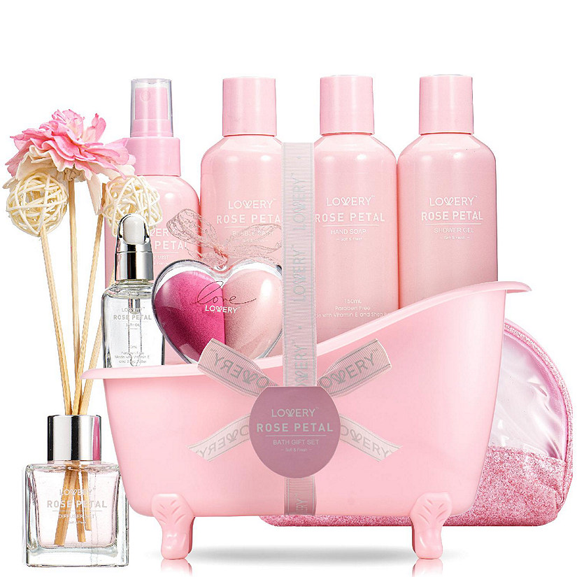 Lovery 17pc Aromatherapy Set, Rose Petal Bath and Body Spa Kit with Oil Diffuser and More Image