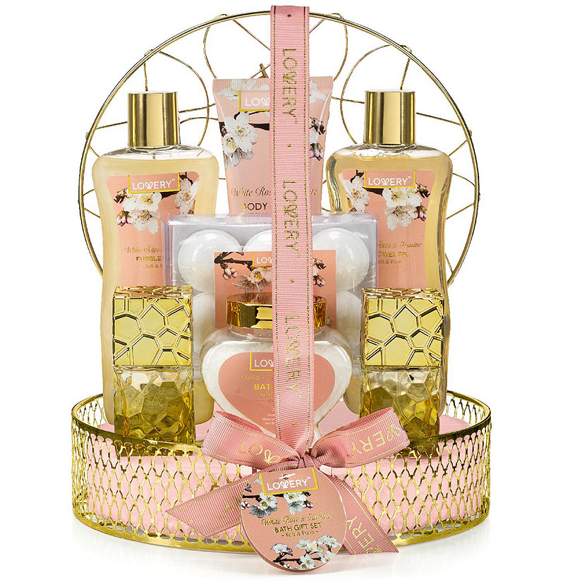Lovery Bath And Body Gift Basket - White Rose & Jasmine - Home Spa 13pc set Image