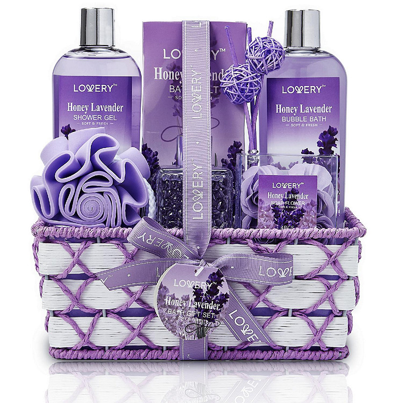 Lovery Bath And Body Gift - Honey Lavender Scent - Essential Oil Diffuser - 13pc Image
